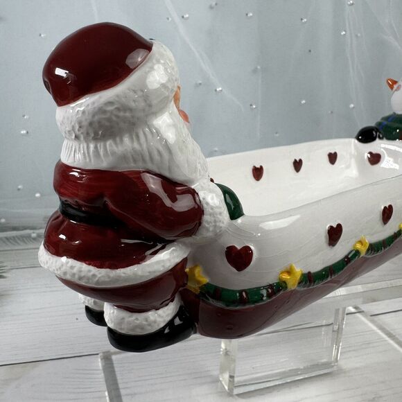 Earthenware Holiday Santa Claus Snowman Christmas Cracker Dish #20639 - Picture 6 of 15